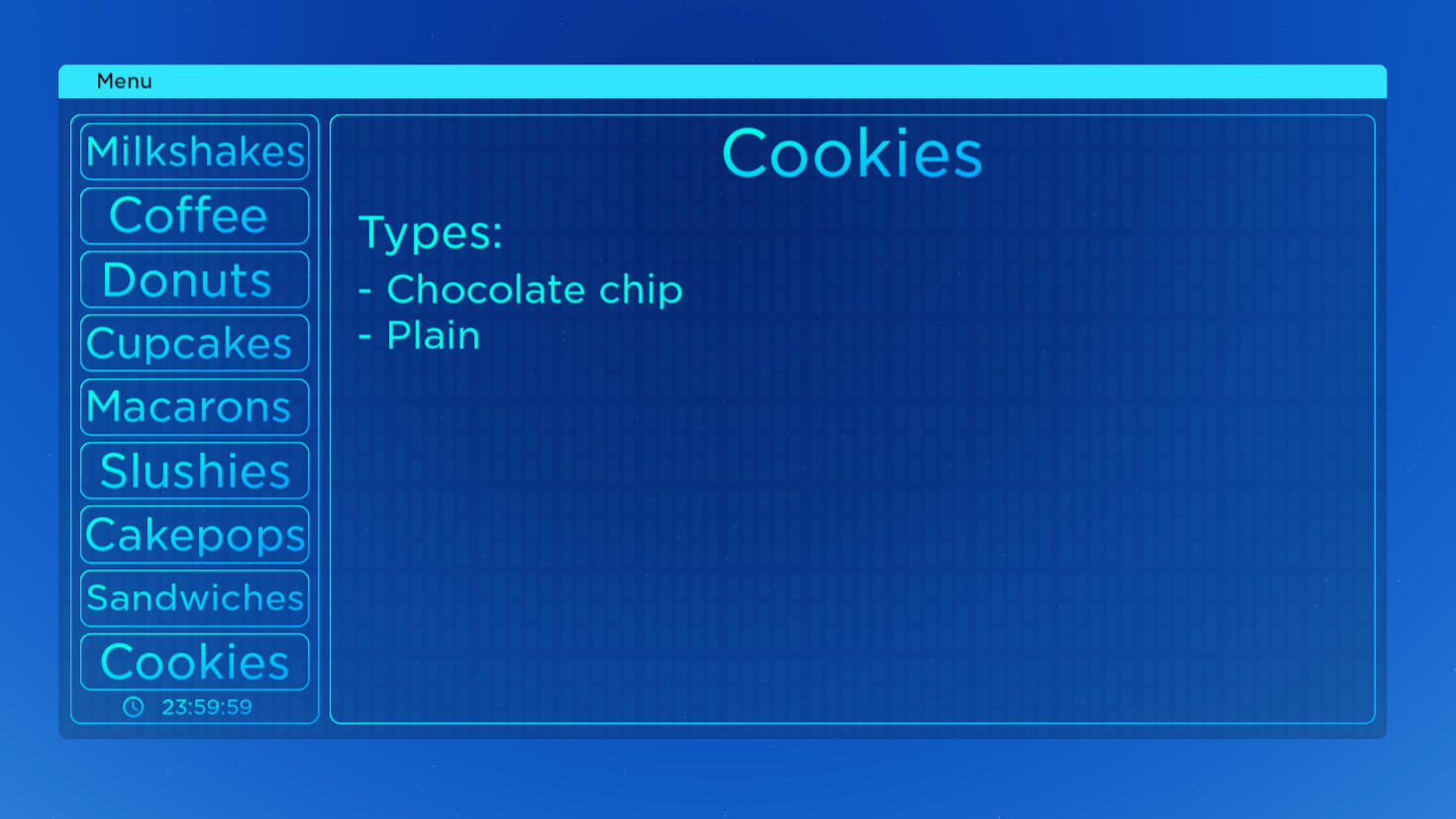A basic semi-transparent menu UI with a pattern in the background.
